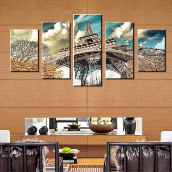 Namo Drobės Nuotraukų Dekoravimo 5 Skydelis Eifelio Bokštas Pastatas Spaudinių Plakatas Modulinės Sienos Kambarį Rėmelių Tapyba