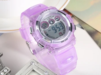 Nauja OHSEN Skaitmeninis LCD Violetinė Cute Girl Vaikai Laikrodis Gumos dirželis 50M atsparumas Vandeniui Vaikų Mada Sporto Žiūrėti Signalizacijos Vertus laikrodis