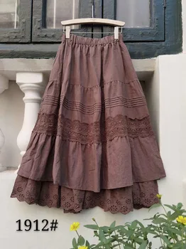 Nauja rudens sijonas moterims medvilnės, lino sijonas Japonijos stiliaus, siuvinėtų kietas atsitiktinis sijonas