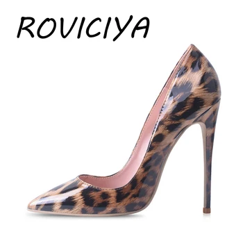 Nauja seksuali naktinis klubas šalies vestuvių batai moterims, Leopardas spausdinimui aukšti kulniukai paslysti ant pažymėjo tne 12cm stiletto siurblys QP033 ROVICIYA