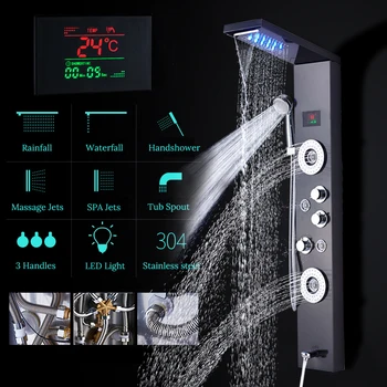 Naujai Prabanga Juoda/Šepečiu Vonios Dušo Maišytuvas LED Dušo sienelė Skiltyje Vonios Maišytuvas Bakstelėkite Su Ranka Dušo Temperatūros Ekranas