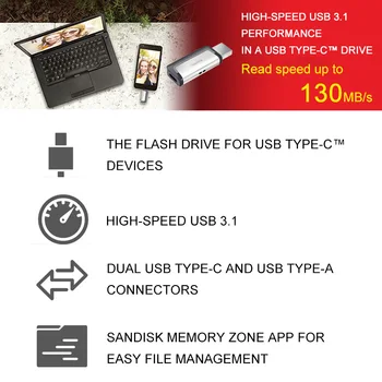 Naujas 128 gb sandisk SDDDC2 Extreme high speed Tipo C USB3.1 Dvejopo OTG USB Flash Drive 64GB Pen Drives 16GB 130M/S PenDrives 32GB