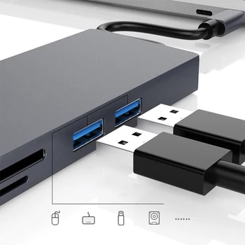 NAUJAS 8 1 C Tipo Hub USB C iki HDMI, VGA, USB 3.0 Prievadus, SD/TF Reader RJ45 1000M USB-C Maitinimo Pristatymo už 