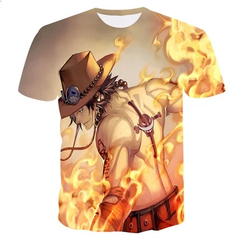 Naujas Anime One Piece 3D Atspausdintas t-shirt Portagas D Ace marškinėliai Vaikų Vasaros drabužių Vaikams Laisvalaikio T-shirt O-Neck T Marškinėliai