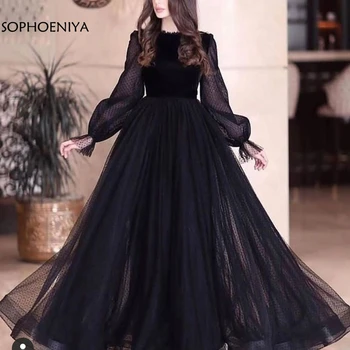 Naujas Atvykimo-Line Aukštos Kaklo, ilgomis rankovėmis vakaro suknelės 2021 Juoda Dubajus Arabijos Musulmonų vakarinę suknelę moterys šalis Prom night