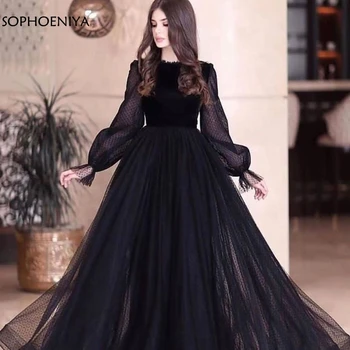 Naujas Atvykimo-Line Aukštos Kaklo, ilgomis rankovėmis vakaro suknelės 2021 Juoda Dubajus Arabijos Musulmonų vakarinę suknelę moterys šalis Prom night