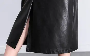 Naujas atvykimo mados rudens-žiemos pu odos sijonas moterims aukšto wasit Grandinės paketo klubo padalinta pieštuku sijonas plius dydis