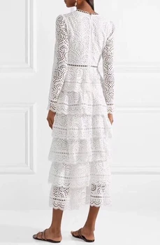Naujas Atvykimo Moterų kilimo ir tūpimo Tako Aukštos Kokybės Balto Pyrago ilgomis Rankovėmis Prekės Elegantiškas V Kaklo Šalis Suknelė Vestidos