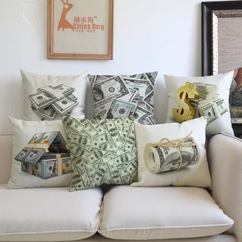 Naujas JAV Doleriais Dekoratyvinis Sofa Mesti Pagalvės 18 colių Kvadratinių Lino Medvilnės Pinigų Spausdinimo Ofiice Kėdės Sėdynės Pagalvėlė Padengti Namų Dekoro