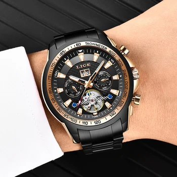 Naujas LIGE Verslo Mens Watches Top Brand Prabanga Mechaninė Automatinė Verslo Laikrodis Aukso laikrodis Vyrams Reloj Mecanico de Hombres