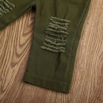 Naujas Mados Naujagimiui Mergina Drabužius Blakstienos Viršūnės T-shirt Armija Žalios Kelnės, Antblauzdžiai Komplektai Rinkinys