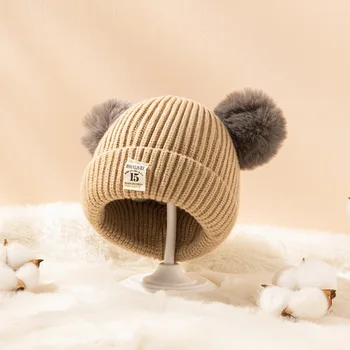 Naujas mielas megztas vaikų vilnos skrybėlę baby berniukas ir mergaitė skrybėlę išlaikyti šiltas rudens ir žiemos laisvalaikio gryna spalva pliušinis kamuolys vaikams skrybėlę