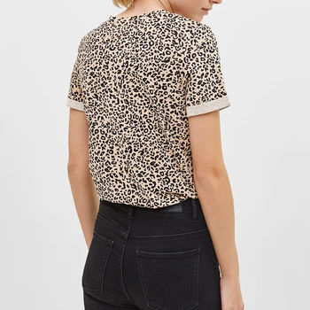 Naujas Moterų Marškinėlius Vasaros Atsitiktinis O-Kaklo Leopard Print T Shirt Mados Trumpomis Rankovėmis Tunika Viršūnes Streetwear Camisetas Verano Mujer