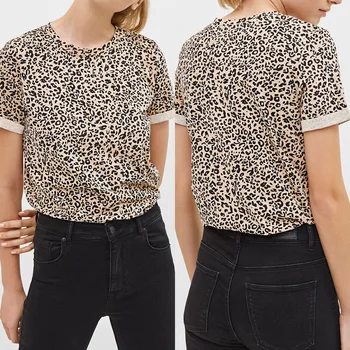 Naujas Moterų Marškinėlius Vasaros Atsitiktinis O-Kaklo Leopard Print T Shirt Mados Trumpomis Rankovėmis Tunika Viršūnes Streetwear Camisetas Verano Mujer