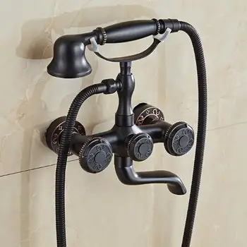 Naujas Stilius Europos retro Vonios Maišytuvas Maišytuvas Bakstelėkite Sienos Montuojamas antikvariniai vario dušo komplektas juodoji ranka dušas, Vonia fauce XT390