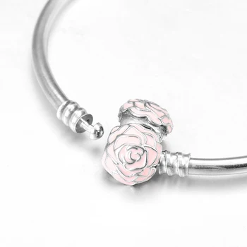 Naujas Žavesio 925 Sterling Silver pink rose putojantis apyrankė 