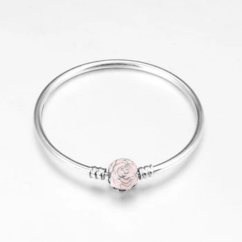 Naujas Žavesio 925 Sterling Silver pink rose putojantis apyrankė 
