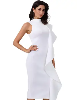 Naujausia Įžymybė Šalies Bodycon Suknelė Moterims, Baltos Spalvos Berankovė Vieną Petį Golfo Raukiniai Seksualus Naktinis Klubas Suknelė Moterims Vestidos