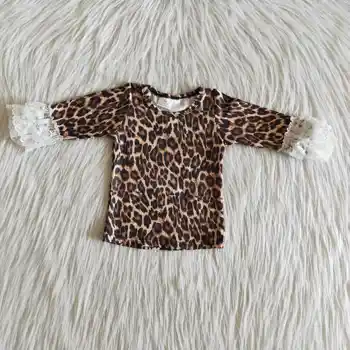 Naujausios konstrukcijos mergaitės 2 dalių rinkinys leopardas spausdinti viršų ir diržas, džinsai mados asmenybės baby girl 2-piece set