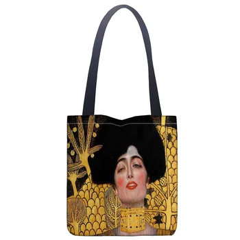 Nauji Gustavo Klimto atspausdinta drobė tote krepšys patogus pirkinių krepšys moteris maišo studentų maišelį Pasirinktinis vaizdo