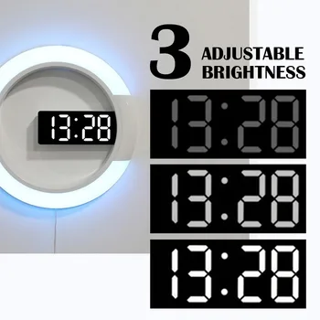 Naujos Sienos Lempa Colock Termometras Nuotolinio Valdymo spalvotu LED Veidrodis Tuščiaviduriai Sieninis Laikrodis Žiedas Šviesos Termometras Skaitmeninis Laikrodis-Žadintuvas