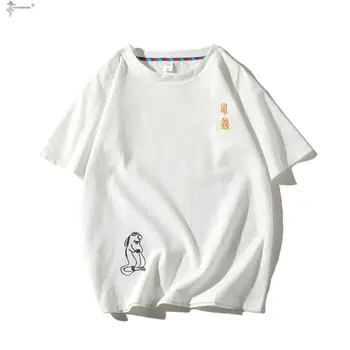 Naujos T Shirt Mens Vyrai Tee Vasaros Siuvinėjimo Japonų, Kinų Stiliaus Atsitiktinis Įgulos Kaklo T-shirt Streetwear Fitneso Tees Negabaritinius