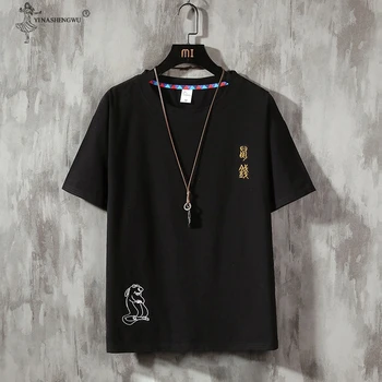 Naujos T Shirt Mens Vyrai Tee Vasaros Siuvinėjimo Japonų, Kinų Stiliaus Atsitiktinis Įgulos Kaklo T-shirt Streetwear Fitneso Tees Negabaritinius