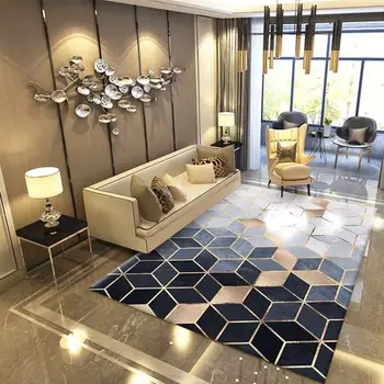 Naujos Tendencijos Šiuolaikinių metalo aukso kilimas Tamsiai žalia/juoda geometrinis miegamasis kilimai kambarį kilimėlių Mados salonas kilimėlį/tapetes