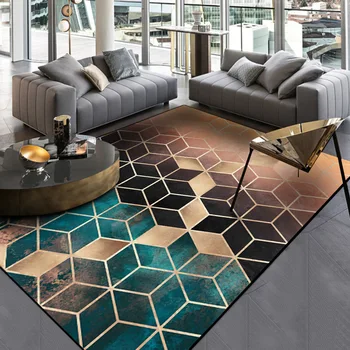 Naujos Tendencijos Šiuolaikinių metalo aukso kilimas Tamsiai žalia/juoda geometrinis miegamasis kilimai kambarį kilimėlių Mados salonas kilimėlį/tapetes