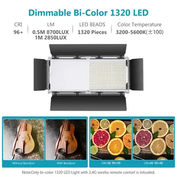Neewer Advanced 2.4 G 1320 LED Vaizdo Šviesos Barndoor, Pritemdomi Bi-Color LED Skydelis su LCD Ekranu ir 2.4 G Bevielį Nuotolinio valdymo pultą