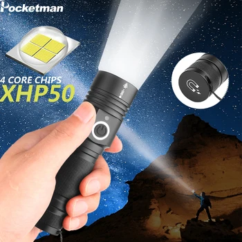 Nemokamas pristatymas Didelis Šviesos srauto Taktinis Žibintuvėlis XHP50.2 Fakelas USB Įkrovimo Linterna Magnetinio Lempos Žibintų naudojimas 1*18650 Baterija