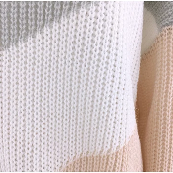 NewAsia Žiemos Džemperis Moterims 2019 Mados Ilgai Žibintų Rankovės Kontrasto Spalvų Dryžuotas Trikotažas Atsitiktinis Streetwear Megztiniai Megztinis