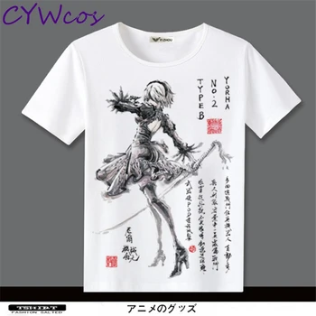 NieR:Automatai 9S ir 2B Kasdien T-shirt Cosplay Marškinėliai Moterims Vasaros Drabužių trumpomis Rankovėmis, Anime, Print T-shirt 2B Kostiumai Kostiumų