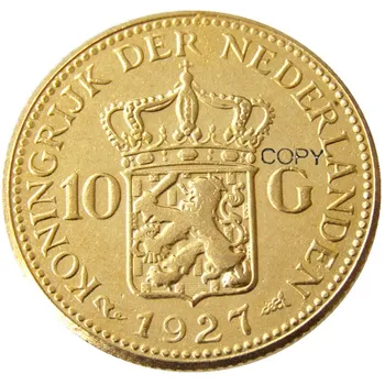 Nyderlandai, Wilhelmina I, 10 Gulden, 1927 Auksą, Sidabrą, Kopijuoti Monetas