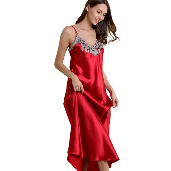 Nėriniai Naktį Suknelė Rožinės spalvos moteriškas chalatas Ponios Ilgos Nakties Chalatai Juoda Moterų Sleepwear Šilko naktiniai drabužiai V-kaklo Plius, apatinis Trikotažas Padažu Suknelė