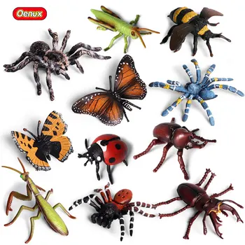 Oenux 11pcs/set Aukštos Kokybės Paintting PVC Vabzdžių Modelis, Modeliavimas Drugelis Bičių Žiogas Voras Gyvūnų Veiksmų Skaičius Žaislas
