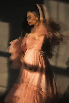 Oranžinė Motinystės Suknelės Susiėmę Nėrinių Motinystės Suknelė Photoshoot Boudoir apatinis Trikotažas Tiulio Chalatas Chalatas naktiniai drabužiai Babydoll Skraiste