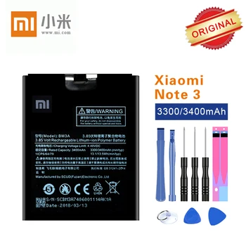 Originalios Baterijos BM3A Už XiaoMi 3 Pastaba Mi Note3 3300/3400mAh akku Li-ion su nemokamais įrankiais, Greitai Siunta