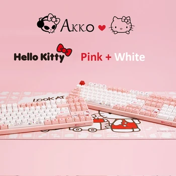Originalus AKKO Rožinė Kitty Cat Laidinio Mechaninė Žaidimų Klaviatūra su Jungikliu 87 108 Klavišus PBT Kompiuterinių žaidimų Tipo C Kabelio