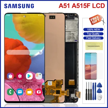 Originalus Lcd Samsung Galaxy A51 Lcd Ekranas Jutiklinis Ekranas Su karkasu montavimas Samsung A51 A515 A515F A515F/DS A515FD LCD