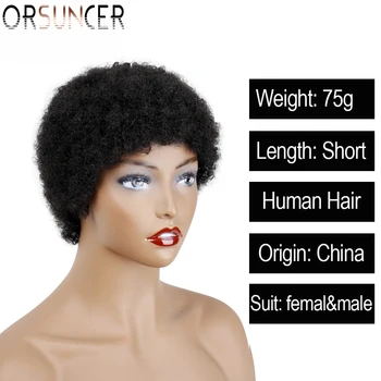ORSUNCER Trumpas Keistą Garbanotas Žmogaus Plaukų Perukas Peru Mašina Realią Žmogaus Plaukų Perukas Moterims, Natūralios Spalvos Ne Remy Plaukų