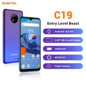 OUKITEL C19 Quad Core Android 10.0 Mobiliojo Telefono 6.49 colių 2GB, 16GB Išmanusis telefonas MTK6737 4000mAh TIPAS-C Uosto Originalas