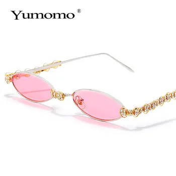 Ovalo formos kalnų krištolas akiniai nuo saulės ponios steampunk diamond akiniai nuo saulės kristalų derliaus tonas akiniai, akiniai nuo saulės turas UV400