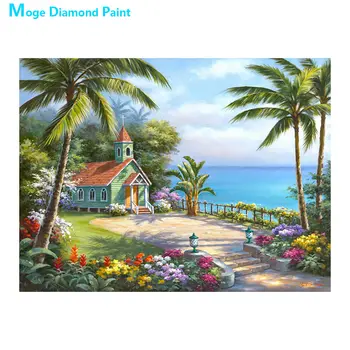 Pajūrio Namų Dekoracijos Diamond Tapybos Turo Visiškai Gręžimo Vaizdingas Kokoso Gėlių Nouveaute 