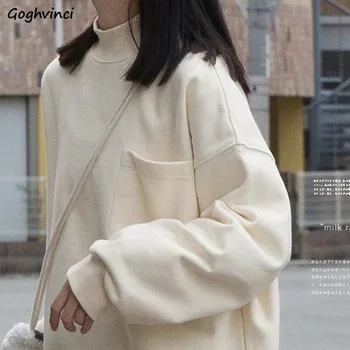 Palaidinės Moterims, Japonų Stiliaus Golfo Negabaritinių Flocking Storesnis, Šiltas Megztinis Ne Skrybėlę Hoodies Studentų Paprastas Laisvalaikio Prašmatnus