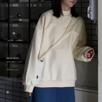 Palaidinės Moterims, Japonų Stiliaus Golfo Negabaritinių Flocking Storesnis, Šiltas Megztinis Ne Skrybėlę Hoodies Studentų Paprastas Laisvalaikio Prašmatnus