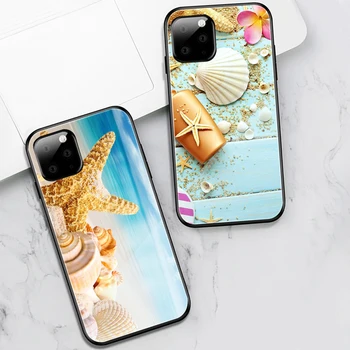 Paplūdimio Žvaigždė Atveju iPhone 11 12 Pro Max Mini Cover for iPhone 7 8 6 6S X XR XS Max SE 2020 Plus Grūdintas Stiklas Telefono Fundas
