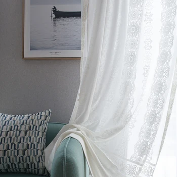 Paprastumas Gražus nėrinių tiulio užuolaidas kambarį balta elastiniai permatomas siūlai, miegamojo pritaikoma #VT