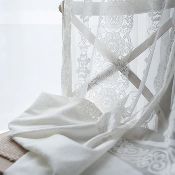 Paprastumas Gražus nėrinių tiulio užuolaidas kambarį balta elastiniai permatomas siūlai, miegamojo pritaikoma #VT