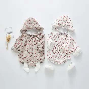 Pavasario 2020 trešnių modelis atspausdintas ilgomis rankovėmis rompers kūdikių, mergaičių drabužiai bamblys medvilnės minkštas jumpsuit berniukų kombinezonai